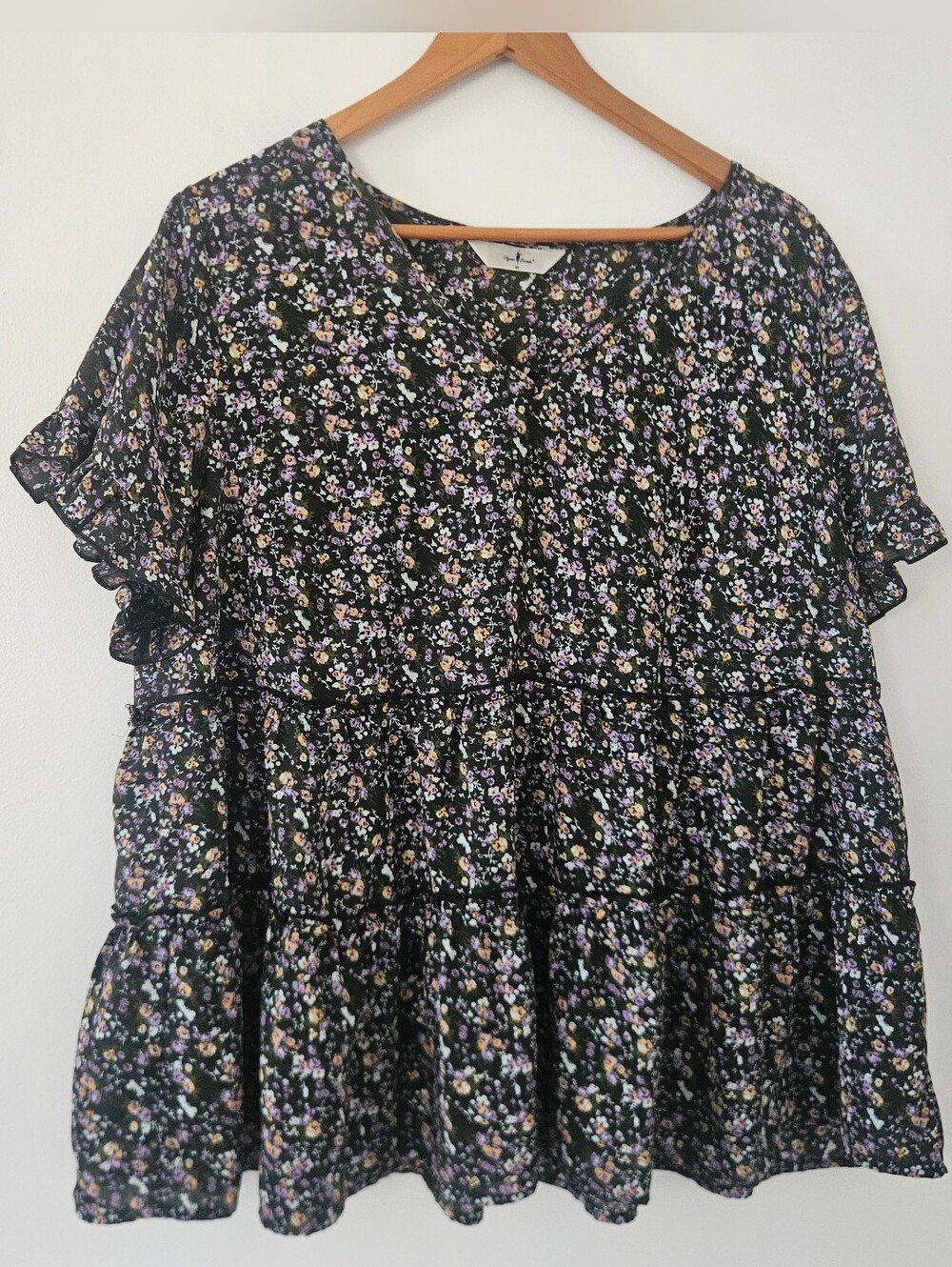 Agnes Orinda Womens Top 1X Boho Tiered Relaxed Garden Floral Cottage Country